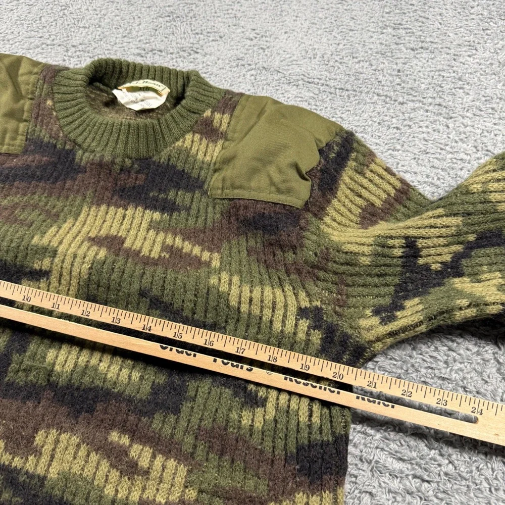 VTG LL Bean Commando Sweater Mens XLG Green Camo Wool Military Made in England - Picture 7 of 7